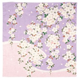 Hitoto Yamamoto Shoten Hyakka Ran Modern Yuzen Large Handkerchief, Weeping Cherry Blossom, Purple [1933-A]