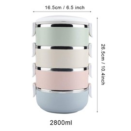 Nikou Thermal Lunch Box, 4 Layers Portable Thermal Lunch Box Made of Stainless Steel Container Bento Box Food Container with Handle for Office Hiking, Can Be Reassembled (2800 ml)