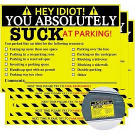 NA You Parked Like an Idiot Business Sticker 7.5x5.5 Inch Multi Reasons Violation B - Yellow