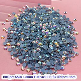 Hotfix Rhinestones,1000pcs SS20 4.8mm Flatback Hotfix Rhinestones Round Crystal Glass Rhinestones for Crafts Clothes Shoes Shirts Cups Decoration(Clear AB)