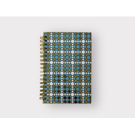 Built Quilt Spiral Notebook, Quilt Jazz Series, Small 4"x6", Blue with Gold Foil, Hardcover, Featuring Dazzling Quilt Patterns, 80 Lined FSC Pages (Blue Joe's Coat Pattern)