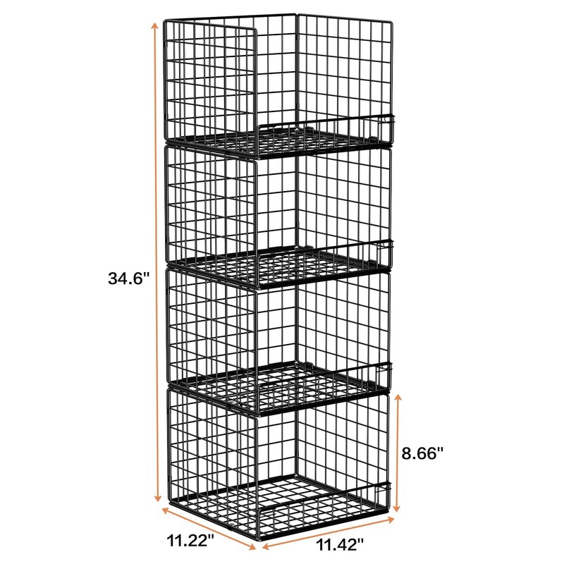 Stackable Closet Organizers and Storage Baskets, 4-Tier Closet Shelf Organizer
