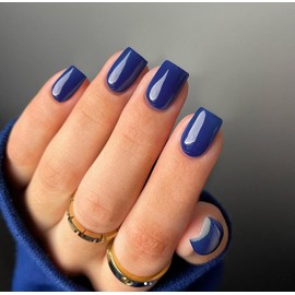 SXVME 48 Pcs Royal Blue False Nails Short Square Length, Acrylic Press on Nails Short, Solid Color Glossy Gel Full Cover Fake Nails for Women Finger Decoration