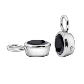 Quiges Vintage Style Classic 925 Sterling Silver Dangle Drop Charms Set for Hoop Earrings with Black Zirconia Stones