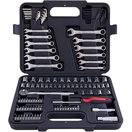 MECHMAX 121 Piece Mechanic Tool Set, 1/4 & 3/8 Inch Drive Metric & Standard Socket Wrench Kit, for General, Home, Car, Mechanics, Automotive Repair Tool Kit and as A Gift