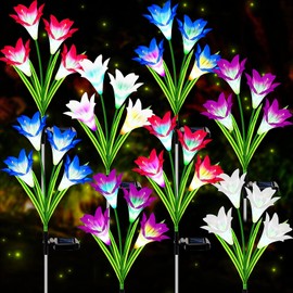 Retisee 8 Pcs Solar Lights Outdoor Solar Flower Lights with 32 Lily Flowers Waterproof Color Changing Outdoor Lights Solar Powered Lily Flower Lights for Patio Yard Garden Decoration