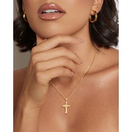 BERISO Diamond Cross Necklace for women 14K Gold Plated Cross Cubic Zirconia Pendant Necklace Dainty Gold Cross Necklaces for Women Cute Gold Jewelry
