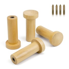 HJIAMA Pack of 4 Wooden Coat Hooks, Wall Hooks, Coat Hooks, Cylindrical Wooden Hooks with Mounting Screws for Hanging Towels, Clothes, Hats, Bags