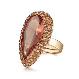 HZMAN Amber Crystal Ring for Women Retro Antique Rhinestone Ring Cubic Zirconia Gold Plated Turkish Ring Jewelry Gift (Teardrop)