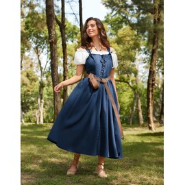 Scarlet Darkness Renaissance Dress Women Blue Corset Lace Up Long Gown Cottagecore Medieval Costume Blue S