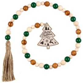 JOYMEMO Sage Green Christmas Wood Bead Garland with Tassels, Natural Wooden Beads Strands for Xmas Winter Holiday New Year Party, Wall Tree Home Hanging Ornaments Decorations Supplies Outdoor Indoor