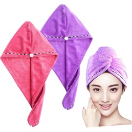 DOITOOL Toalla Turbante Cabello de Microfibra, Paquete de 2 Rosa y Púrpura, Secado Rápido y Alta Absorción, Ligera para Viaje y Lavado Facial