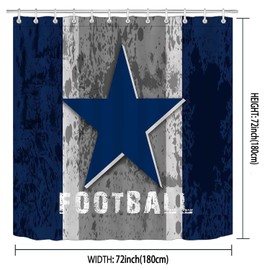 Namdeva 4PCS Sports Shower Curtain Set, Vintage American Football Texas Star White Quotes Grey Navy Blue Striped Touchdown Cool Modern Bathroom Decor, Non-slip Bath Mat Rug, Gifts for Men Teenage Boys