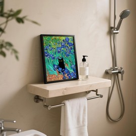 Krtoni Framed Van Gogh Irises Canvas Wall Art, Famous Oil Paintings Garden Flower Black Cat Wall Decor, Impressionism Funny Vintage Print Artwork For Farmhouse Gallery Bathroom 10''L x 8''W