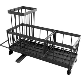 QUMOX Sink Caddy Organizer with 360° Rotatable Spout – Adjustable Divider Sponge Holder with Removable Brush Cup & Hook – Rustproof Metal Sink Rack for Kitchen Countertop