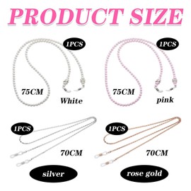 ZGDEIWGF 2 Glasses Chains Made of Beads, 2 Metal Glasses Chains, Non-Slip Glasses Rope, Glasses Strap, Glasses Collar, White