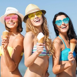 LMSHOWOWO Pack of 14 Heart Sunglasses, Colourful Party Glasses, Retro Hippie Heart-Shaped Glasses, Funny Party Glasses, for Teenagers, Men, Women, for Birthday Party, Carnival, Christmas, New Year