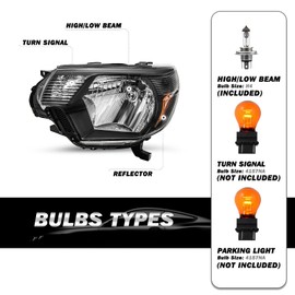 SOCKIR Compatible with 2012-2015 Toyota Tacoma Headlight Assembly 12 13 14 15 Tacoma headlamp Passenger and Driver Side with bulbs(Black Housing Amber Reflector)