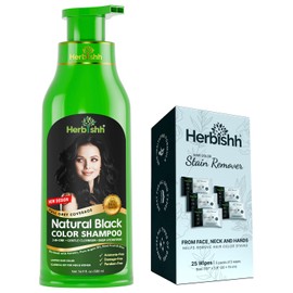 Herbishh Hair Color Shampoo For Gray Hair – Black Hair Dye 3 In 1 – Tinte Champu Para Canas Mujer - Color Shampoo For Men & Women Ammonia Free 500 Ml + Color Stain Remover