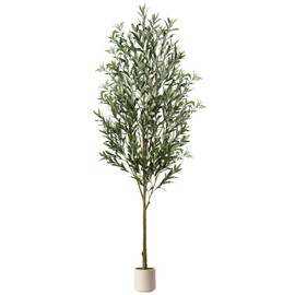 Alupssuc 7FT Artificial Olive Trees, Faux Silk Plant with Lively Artifical Trunk and Lifelike Fruits, Indoor Fake Potted Tree with White Planter for Modern Home Office Living Room Decor