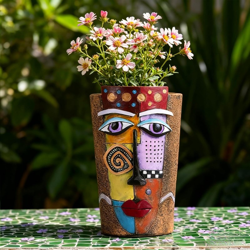 Picasso Abstract Face Planters Flower Pots, Handmade Resin Pots for