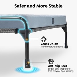 Veehoo Elevated Raised Dog Bed+Removable Dog Bed Mat-Cooling Outdoor Medium Pet Cot Three-Sided Guardrail Raised Pet Cot Elevated Hammock Ded with Bolster-29 x18 Black Silver