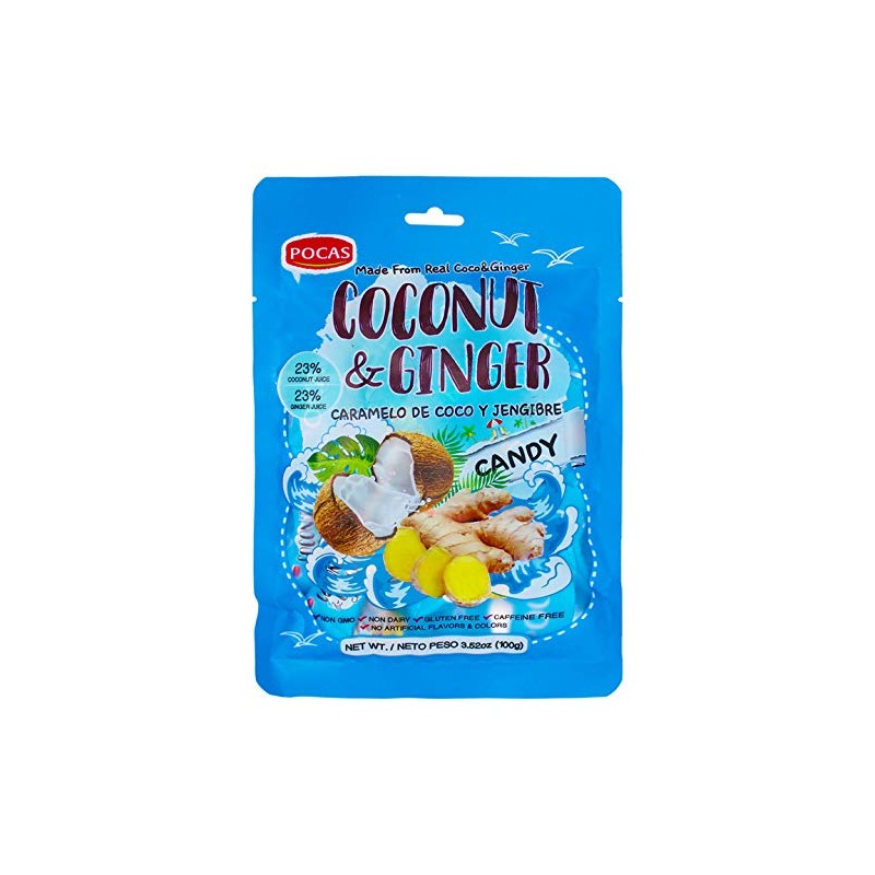 Pocas Hard Candy, Coconut & Ginger, 100 Gram (Pack of