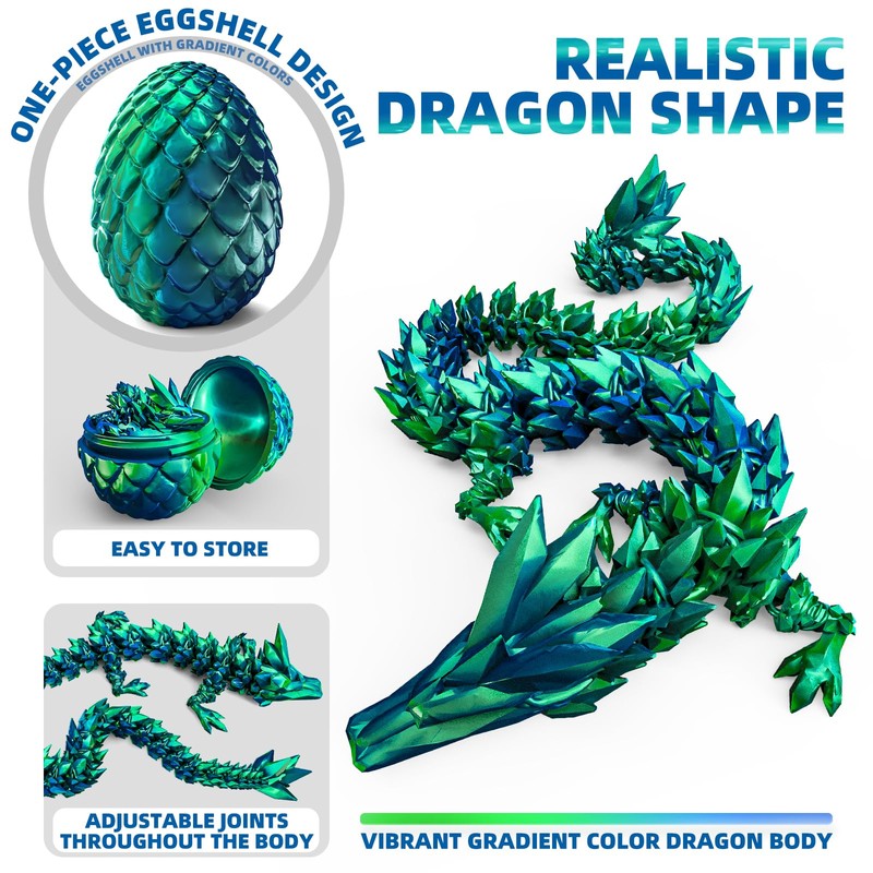 3d Printed Dragon Eggs with Dragon inside, Mystery Articulated Crystal