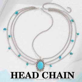 DRESBE Vintage Turquoise Head Chain Silver Layered Head Jewelry Summer Beach Hair Accessories for Women