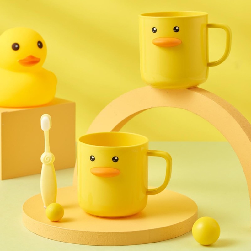 OSALADI 2pcs Cute Duck Toothbrush Cups for Plastic Brushing and