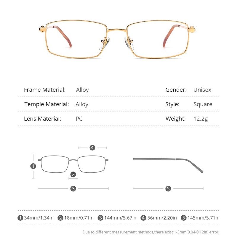 HEPIDEM Vintage Style Rectangular Metal Eyeglasses for Men Retro Square
