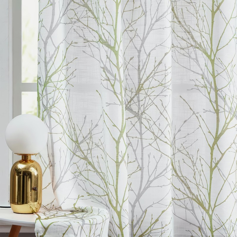 FMFUNCTEX Linen Semi Sheer Curtains for Bedroom, Sage Green White
