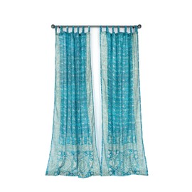 Light-Filtering Sari Colorful Curtains – Boho Curtains, Bed Canopy Panel, Tapestry or Window Treatment Brilliant Chakra Collection + Tote bag (84"L x 42"W Set of 2, Teal Turq)