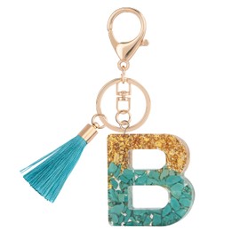 Suweibuke - Llaveros con letra inicial para mujeres y niñas, llaveros con borla, dijes para llaves, bolsos, mochilas, Turquesa-b, tamaño promedio