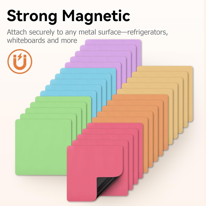 Magnetic Sticky Notes, 3x3 inch, 30-Pack Pastel Dry Erase Magnets,