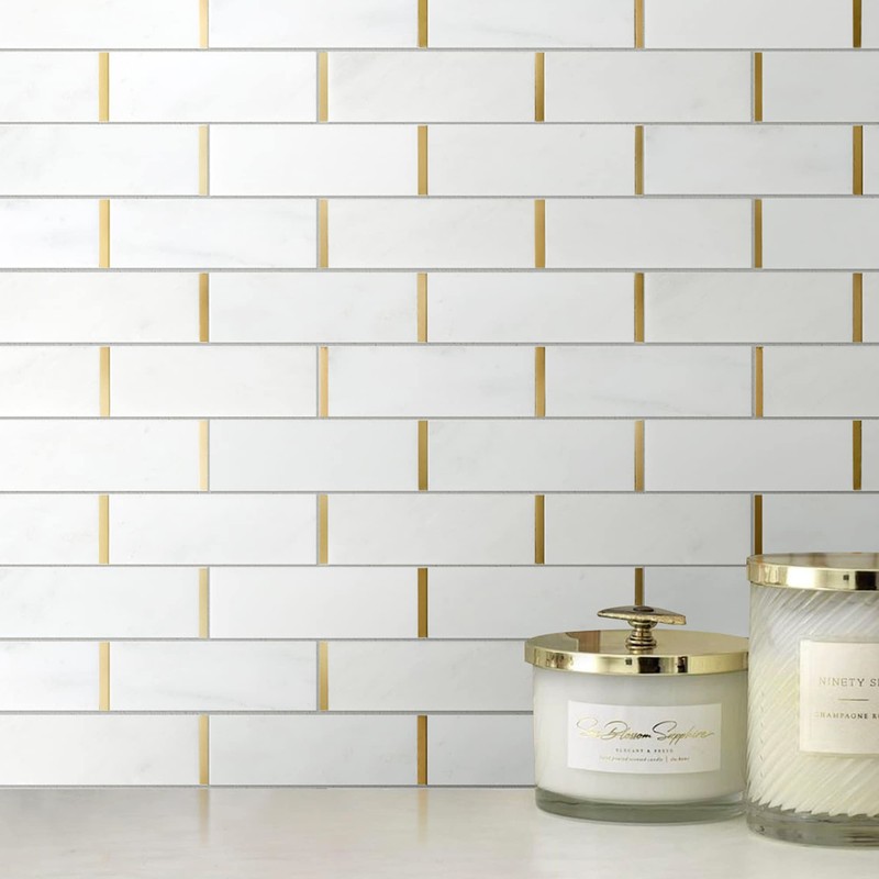 NBG-2 2x6 White and Gold Metal Stainless Steel Polished Marble
