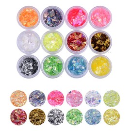 YESLADY Nail Art Glitter Mylar Slice Irregular Sequin Glass Piece Foil Flakes Decoration 12 Colors 12 Pcs(1 Pack)