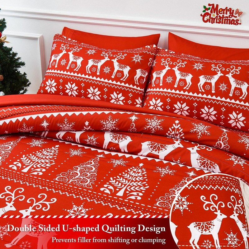 YIYEA Christmas Comforter Set, 7 Pieces Bed in a Bag,