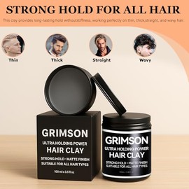 GRIMSON Arcilla Capilar Para Hombres - Fijación Fuerte, Acabado Mate, Ideal Para Todo Tipo De Cabello Y Estilos, Fácil De Enjuagar, Mejora La Textura Y El Grosor, Fácil De Aplicar (100 G / 3,5 Oz)