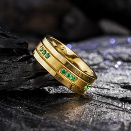 King Will 8mm Tungsten Carbide Ring For Men Gold Mens Engagement Rings Green Agate Stone Inlay Comfort Fit Size 9