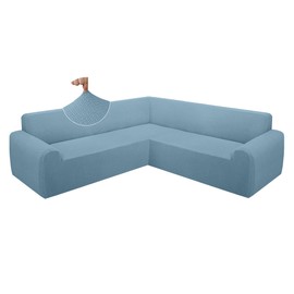 ALIECOM Extra Soft Corner Sectional Sofa Covers L Shaped Couch Cover Sectional Slipcovers with Non Slip Foams Jacquard Stretch U Shape Furniture Protector for Pets Dogs (Lake Blue, Large)