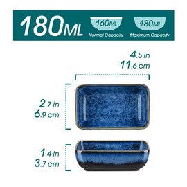vancasso Stern Blue 4-Piece Saucer Dish Set, Reactive Glaze Dipping Snack Bowl, Ceramic Small Serving Dish/Condiment Dish/Seasoning Bowl/Sushi Soy Dish, Rectangular. (11.5x6.8x4cm)