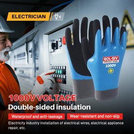 GOL-SIV Electrician Gloves 1000V High Voltage,Double Insulated Electrical Gloves For Men,Rubber Safety Work Gloves (Blue,Large)