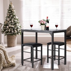 LUARANE 3 Pieces Dining Table Set, Modern Bar Table Set with 2 PU Leather Bar Stools, Pub Dining Counter Height Table Set for Living Room Dining Room Restaurant (Black)