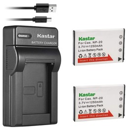 Kastar Battery (X2) + Slim USB Charger for Cas NP20 NP-20 & Exilim EX-M1 EX-M2 EX-M20 EX-S20 EX-S100 EX-S500 EX-S600 EX-S880 EX-Z3 EX-Z4 EX-Z5 EX-Z6 EX-Z7 EX-Z8 EX-Z11 EX-Z60 EX-Z70 EX-Z75 EX-Z77