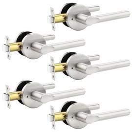 knobelite Privacy Door Handles Interior Keyless Door Lever,Left & Right Hand use Door Lock for Bath and Bed,Modern Satin Nickel Stainless Steel Privacy Door Lock,5Pack