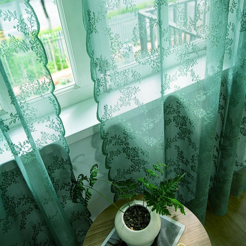 Deeprove - Cortinas transparentes de encaje verde oscuro de 45