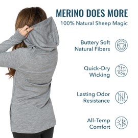 Women's Merino Wool Pullover Hoodie By Woolly | RWS Certified | Warm, Soft, Seattle Designed - Charcoal Grey - L