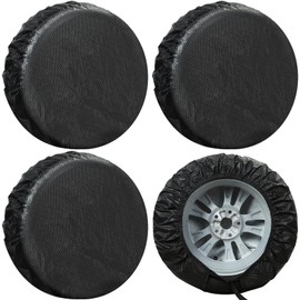 Tire Covers 4 Pack, Tough Tire Wheel Protector for Truck, SUV, Trailer, Camper, RV, Carbon Fiber Spare Tire Cover Sun Rain Snow Protector, Universal Fits Tire Diameters 26.75-29 inches, Black