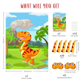 ASTARON Pin The Tail on The Dinosaur Party Game with 30 Tails for Dinosaur Birthday Party Supplies Pin Game, Boys Party Dinosaur Favors Decorations for Christmas